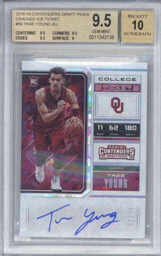 Trae Young Signed Auto 2018 - 19 Panini Contenders Rookie Cracked Ice Bgs 9.  5 10