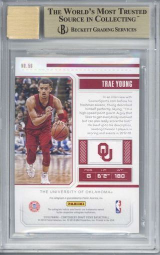 Trae Young Signed Auto 2018 - 19 Panini Contenders Rookie Cracked Ice BGS 9.  5 10 2