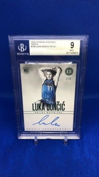 Bgs 9 2018 - 19 Encased Luka Doncic Rc Rookie Endorsements Green Autograph D 3/5