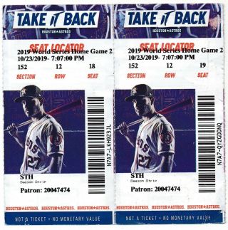 2 2019 World Series Game 2 Astros Vs.  Nationals Ticket Seat Locator Stubs