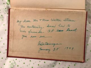 Signed Note,  1948 Dale Carnegie,  How To Stop Worring And Start Living Book
