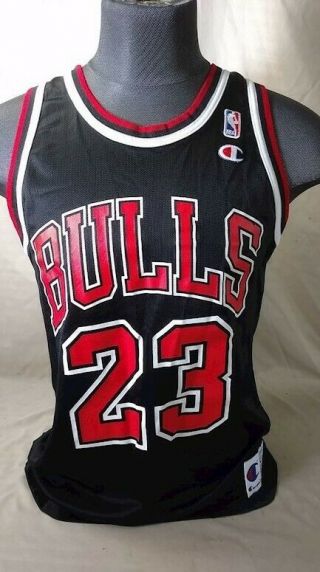 Michael Jordan Chicago Bulls Black Champion Jersey Size 40 Nba Vintage