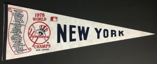 1978 York Yankees World Champs Scroll Pennant Mlb Baseball Team Roster