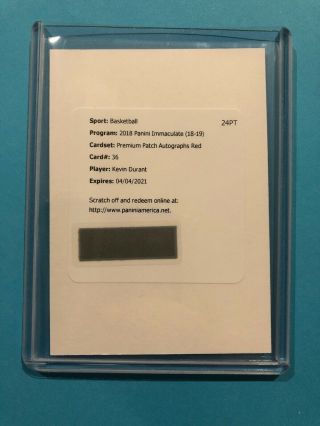 2018 - 19 Immaculate Kevin Durant Premium Patch Auto Red /15