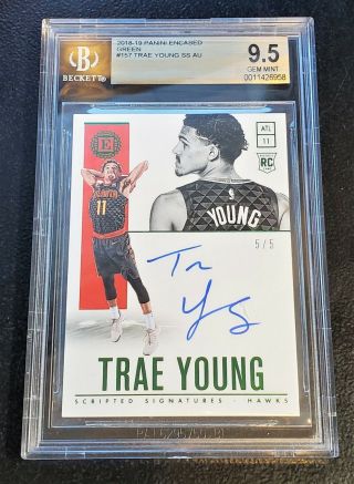2018 - 19 Panini Encased Green Trae Young Rc Auto 5/5 Bgs 9.  5 Hot