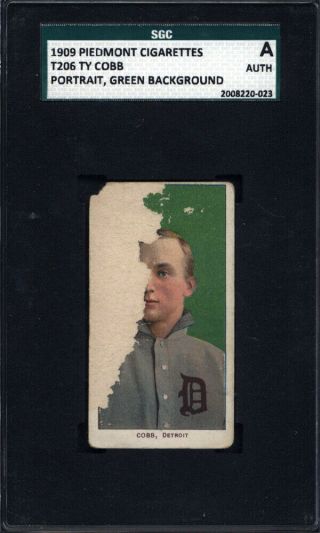 1909 T206 Ty Cobb Portrait Green Background Tigers Sgc Authentic Piedmont Back