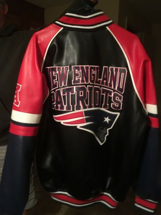 Officially Licensed Nfl Mens England Patriots Faux Leather Varsity Jacket Xl