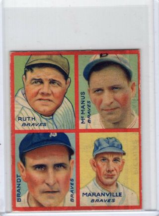 1935 Goudey 4 - In1 Babe Ruth / Mcmanus / Brandt / Maranville Boston Braves