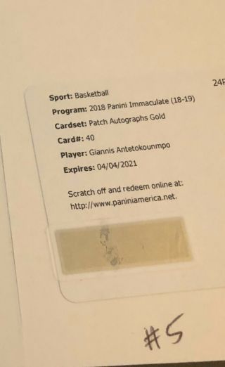 2018 - 19 Panini Immaculate Patch Auto Gold Acetate Giannis Antetokounmpo /10