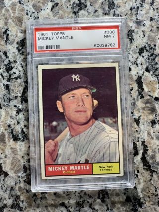 1961 Topps 300 Mickey Mantle Psa 7 Nm York Yankees Pmjs