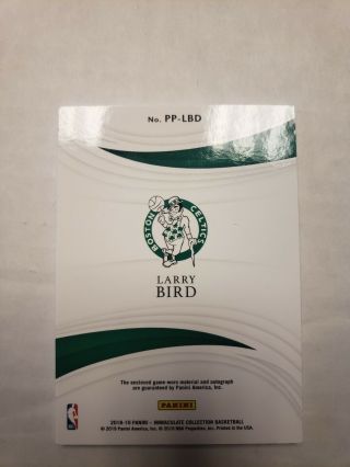 Larry Bird 2018 - 19 Panini Immaculate Premium Patch Auto 3/15 Game - worn Logo Patc 3