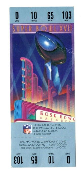 1983 Bowl Xvii 17 Full Ticket Washington Redskins Miami Dolphins Football