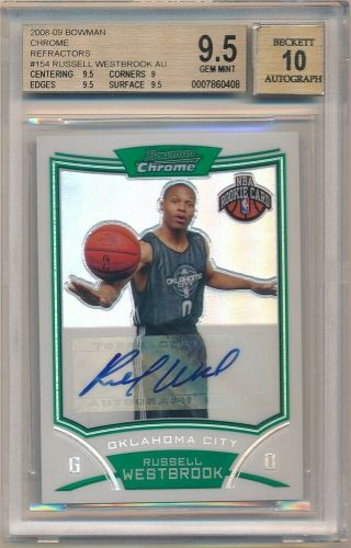 Russell Westbrook 2008/09 Bowman Chrome Rc Refractor Auto Sp /50 Bgs 9.  5 Gem 10