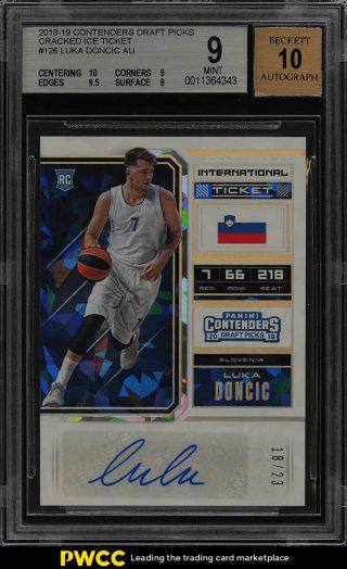 2018 Panini Contenders Draft Cracked Ice Luka Doncic Rc Auto /23 Bgs 9 Mt (pwcc)