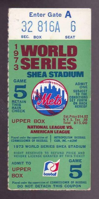 1973 World Series Ticket Stub Game 5 Mets V A 