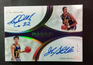 Karl Malone John Stockton 2018 - 19 Immaculate Dual Autographs Auto 9/10 Utah Jazz