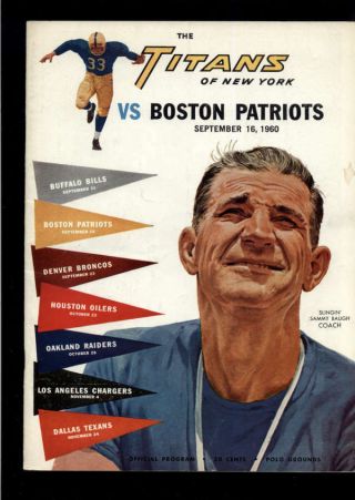 1960 York Titans Vs Boston Patriots Official Souvenir Program Lot2132