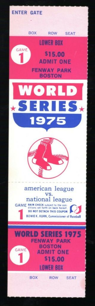 1975 World Series Game 1 Full Ticket Boston Red Sox Vs Cincinnati Reds