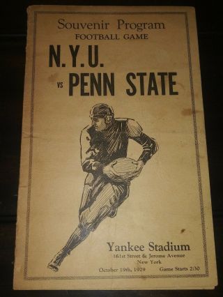 1929 Penn State Vs N.  Y.  U.  Football Game Program Pennsylvania State Psu