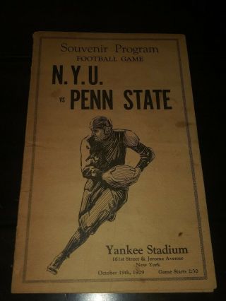 1929 PENN STATE VS N.  Y.  U.  FOOTBALL GAME PROGRAM PENNSYLVANIA STATE PSU 2