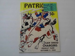 1964 Boston Patriots Program Vs San Diego Chargers With Ticket Stub