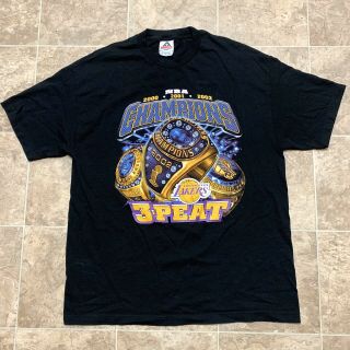 Vintage Los Angeles Lakers 3 Peat Shirt Kobe Shaq Nba Champions Tee Mens Xl