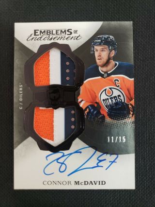 Connor Mcdavid 2017 - 18 Ud The Cup Emblems Of Endorsement Patch Auto 11/15 Oilers