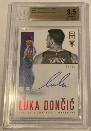Luka Doncic 2018 - 19 Panini Encased Red Scripted Rookie Auto Bgs 9.  5/10 8/25 Gem