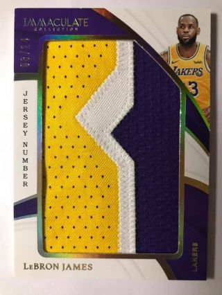 . 2018 - 19 Panini Immaculate Jumbo Patch Jersey Number Lakers Lebron James 03/14