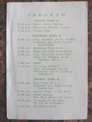Watchtower - 1945 District Convention Program - April 27th - 29th