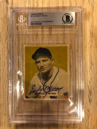 Early Wynn Autographed 1949 Bowman Rookie Rc 110 Auto Bgs Beckett Signed Hof