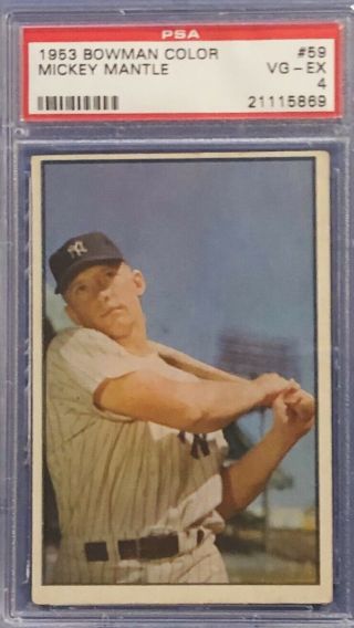 1953 Bowman Color Mickey Mantle 59 Psa 4 Vg - Ex Brooklyn Dodgers Hof