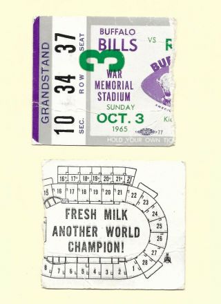 1965 Oakland Raiders Vs Buffalo Bills Ticket Stub At War Memorial Stadium