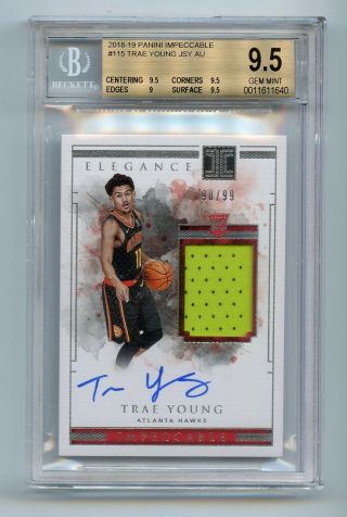 Trae Young 2019 - 19 Panini Impeccable Bgs 9.  5 10 /99 Rpa Patch Auto Autograph Rc