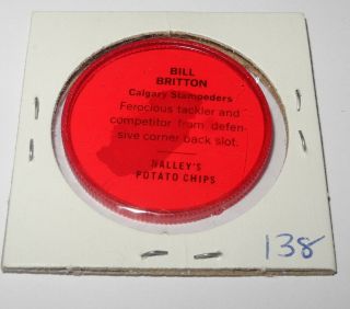 1963 Nalley ' s Canadian Football 138 Bill Britton Calgary Stampeders Coin Pin 2