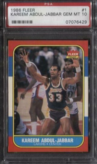 1986 Fleer Kareem Abdul - Jabbar 1 Psa 10 Tough Card Basketball Set Registry