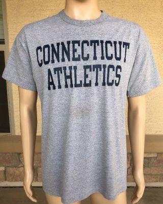 Vintage 80s 90s Connecticut Athletics T Shirt Russell Athletic Nublend Usa Large