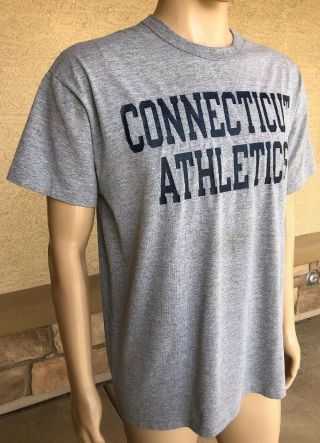 Vintage 80s 90s Connecticut Athletics T Shirt Russell Athletic NUBlend USA Large 2
