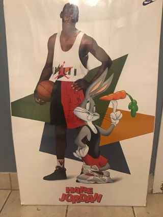 Vintage Michael Jordan Nike Air Hare Jordan 1992 Space Jam Bugs Poster Nwt Tube