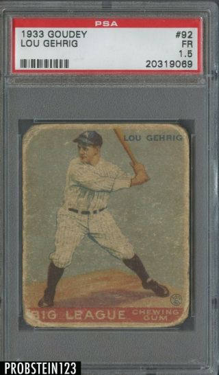 1933 Goudey 92 Lou Gehrig York Yankees Hof Psa 1.  5 " Iconic Card "