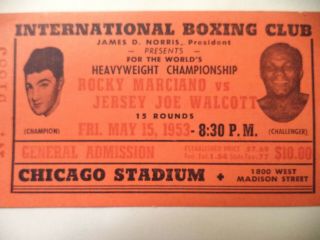Rocky Marciano vs.  Jersey Joe Walcott May 15 1953 Boxing Ticket Chicago Stadium 2