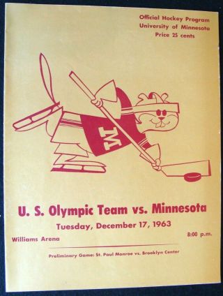 Dec 1963 Minnesota Gophers V.  U.  S.  Olympic Team Hockey Program @ Williams Arena