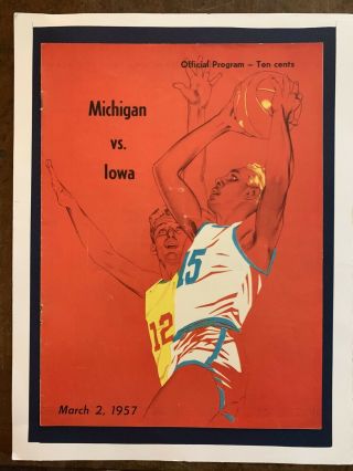 1957 Michigan Vs Iowa Basketball Program/ron Kramer All - American Star In