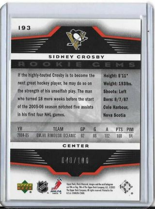 2005 - 06 Upper Deck UD Black Diamond Sidney Crosby Rookie RC Ruby 48/100 RARE 2