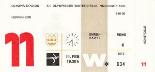 E12 - 1976 Innsbruck Winter Olympic Games Figure Skating Ticket