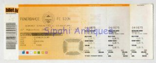 Fenerbahce - Fc Sion 2009 Uefa Europa League Cup Match Soccer Football Ticket