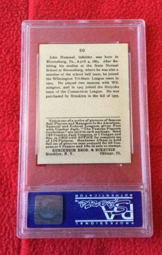 1915 Cracker Jack John Hummell (Hummel) 50 PSA 8 NM - MT.  Great card 2