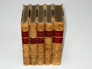 5 Leather Bound Books By Charles Dickens (1880) Christmas / Pickwick / Curiosity