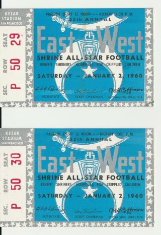 1960 35th East - West Shrine All Star Football Ticket Stubs San Francisco