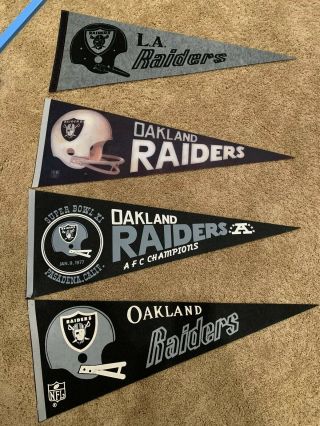 Group Of 4 La And Oakland Raiders Pennants